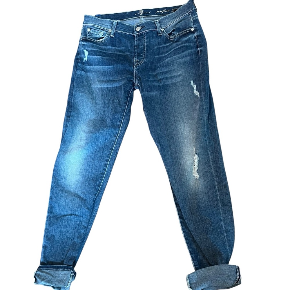 7 For All Mankind Dark Blue ankle length straight fit Boyfriend Jeans